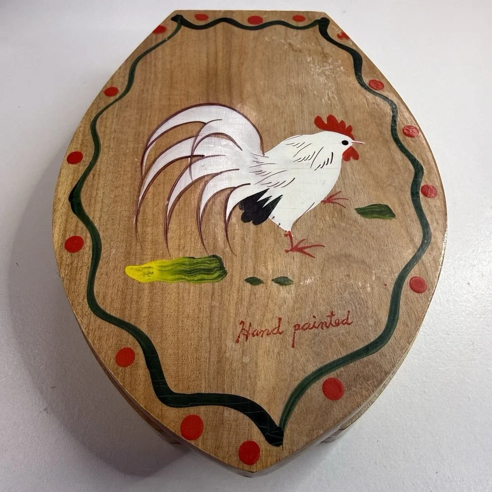 Vintage 1950s Woodpecker Wood Ware Wooden Hamburger Patty Press Rooster Japan